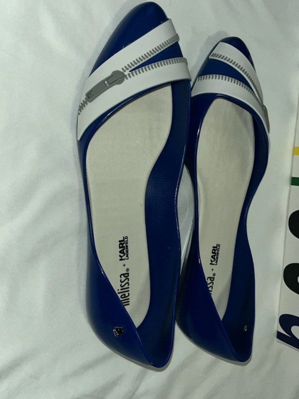 Melissa + Karl Lagerfeld Trippy Zip Ballet Flats blue white color combination. - Picture 3 of 5